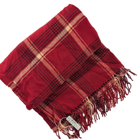 Madewell Red Tartan Plaid Cape Scarf Shawl Ruana - Picture 11 of 12